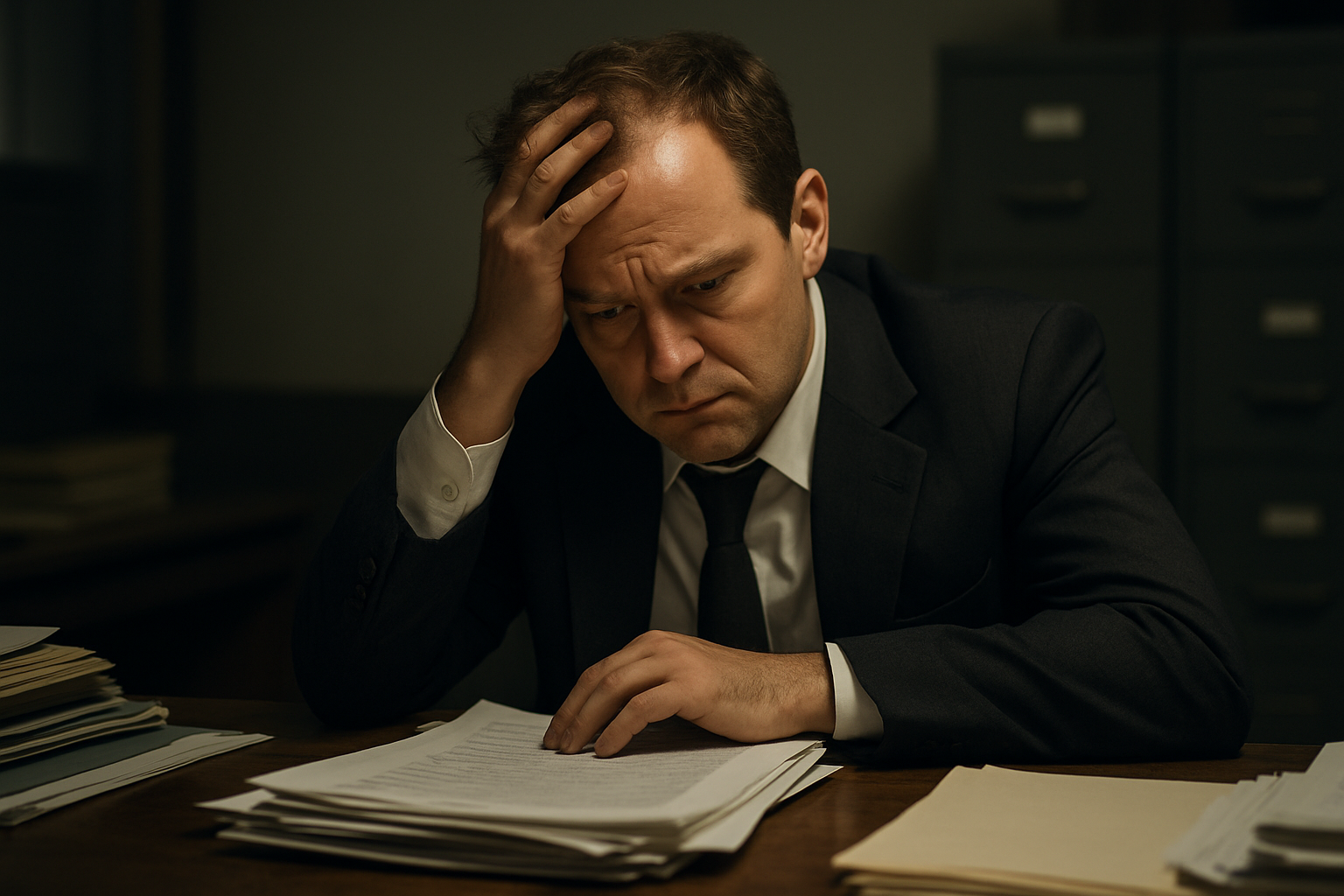 Dejected leader holding head