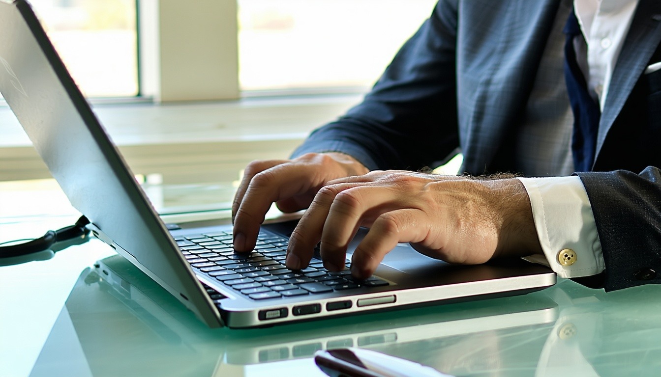Business man typing leadership prompt into ChatGPT