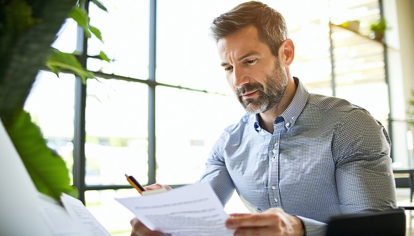 Business man filling out hiring process checklist