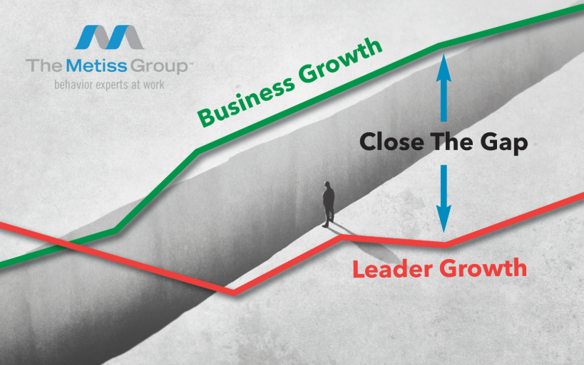 Graph showing an increasing gap between business growth and leader growth.