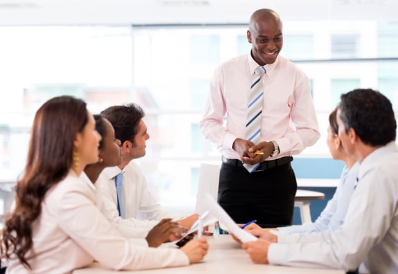 Successful business presentation of a man at the office-1
