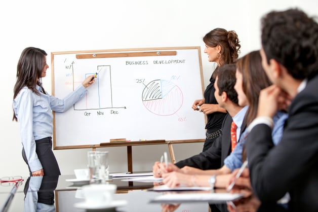 business women doing a presentation in an office